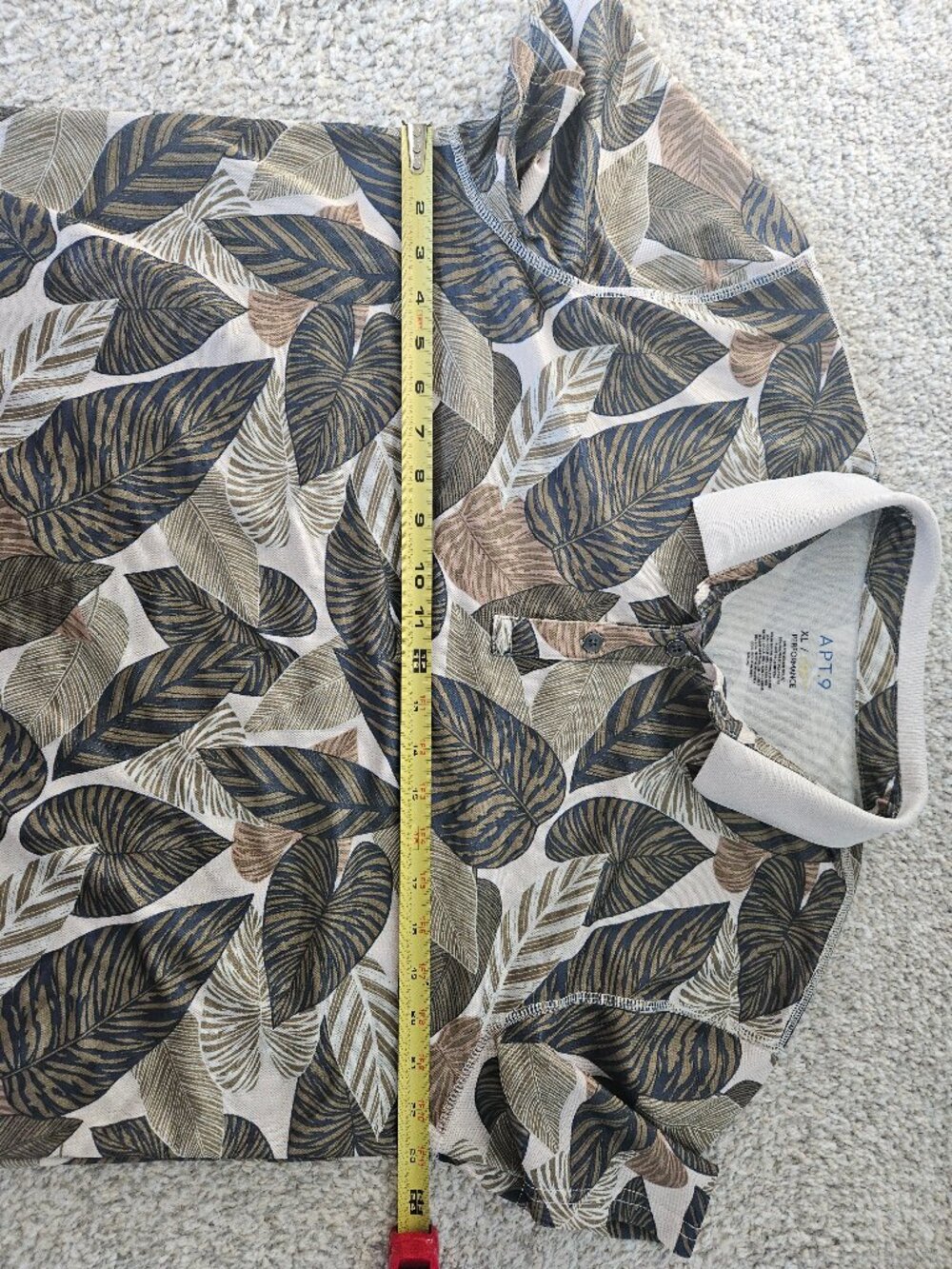 Apt. 9 Premier Flex Performance Tropical Leaf Polo in Navy and Beige, Size XL - Picture 7 of 8